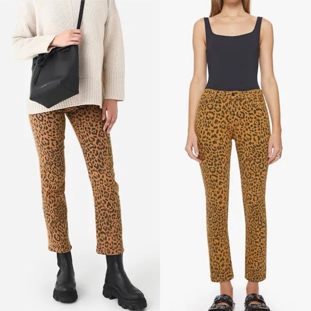 MOTHER cheetah/leopard mid-rise rider ankle jeans “in the spot” 29, runs sml